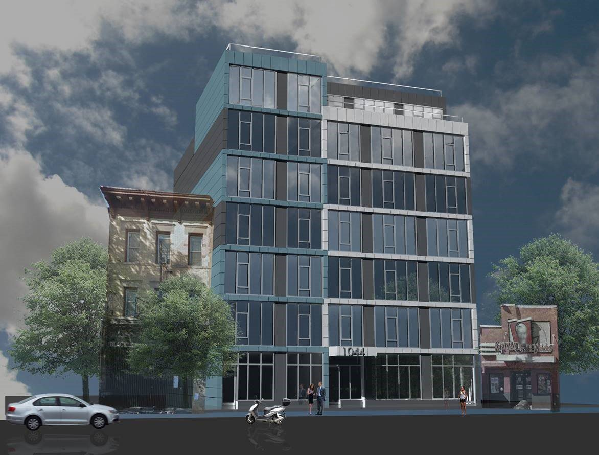 A rendering of the building on the corner.